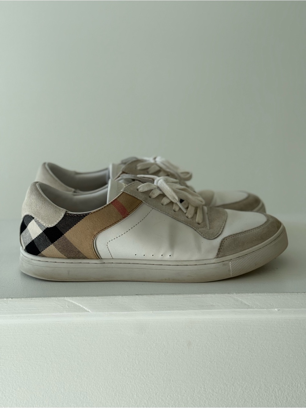 Burberry White and Beige Check Low-Top Sneakers